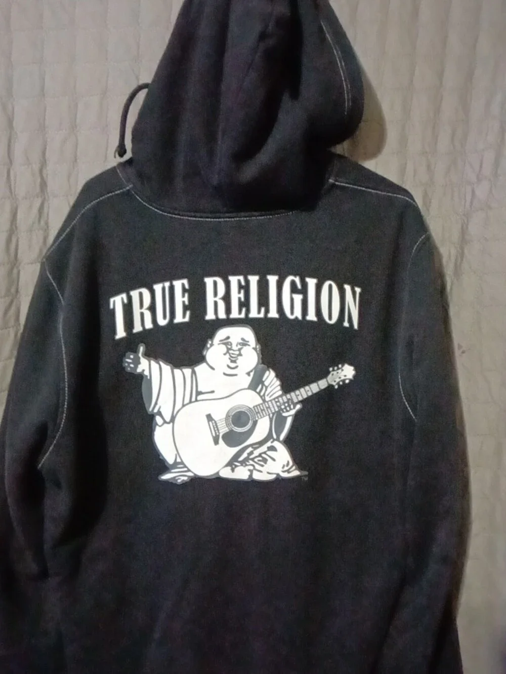 True Religion Black Zip-Up Hooded Sweatshirt with White Logo